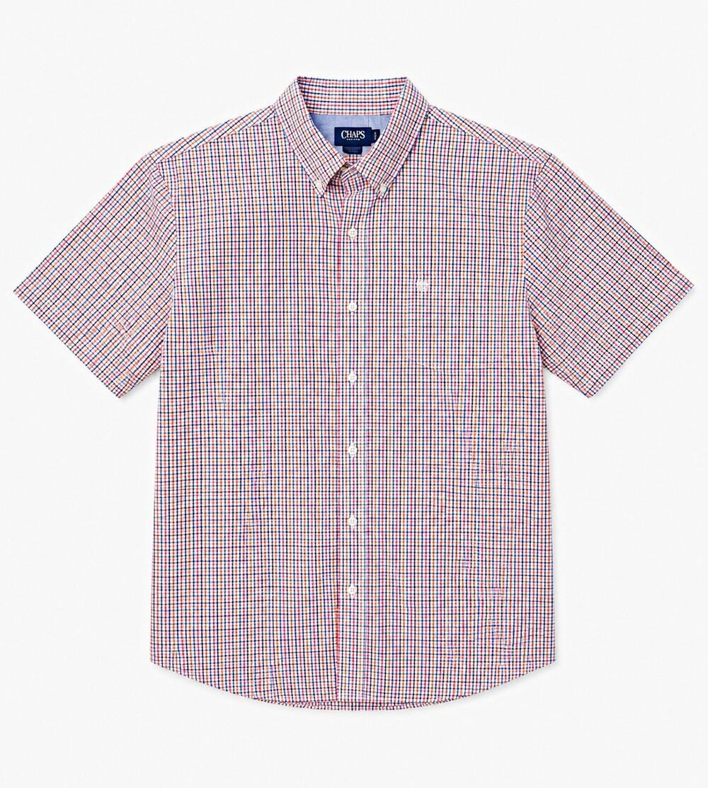 Chaps Men's Stretch Easy Care Multicolor Check Short Sleeve Woven Button-Up XL